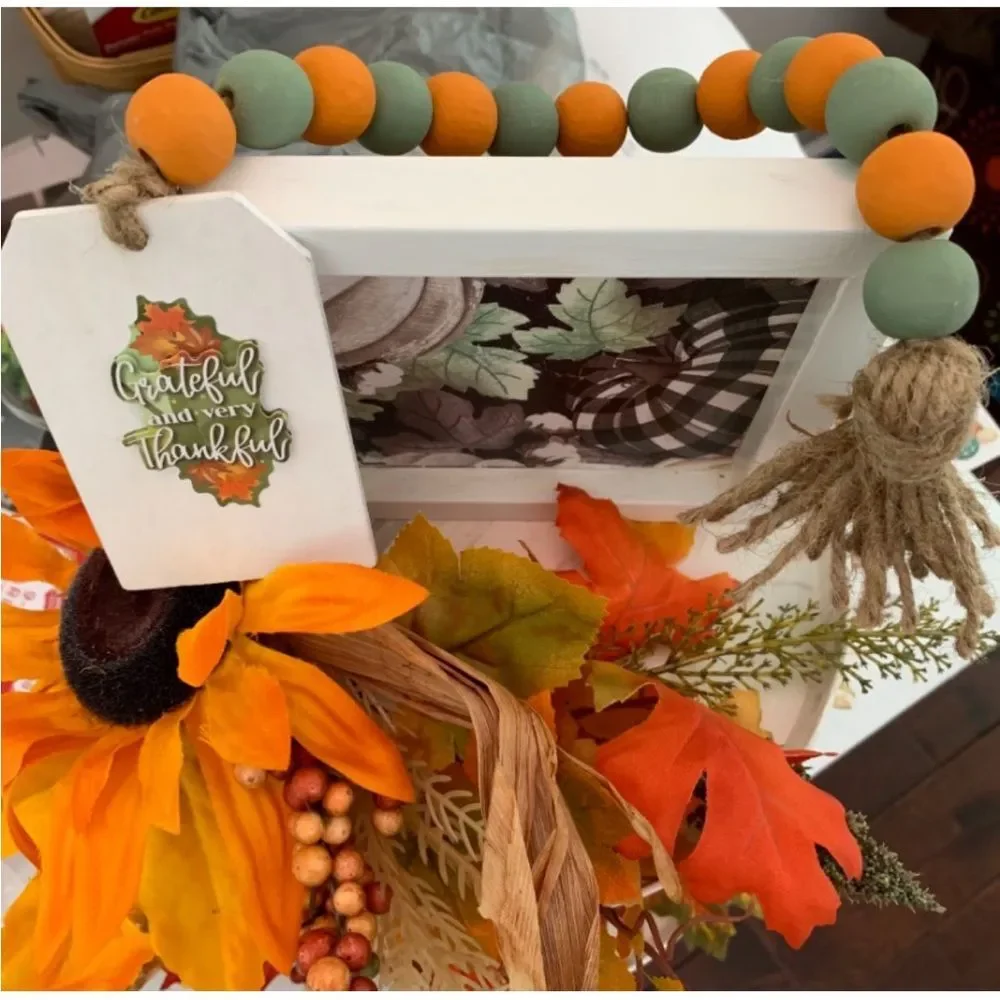 Autumn Beaded Thankful and Very Blessed Garland Fall Holiday Tier Tray Decor